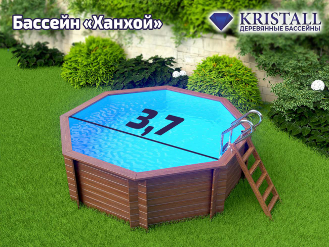Морозоустойчивый деревянный бассейн "Ханхой" 3,7 х 3,7 м Кристалл